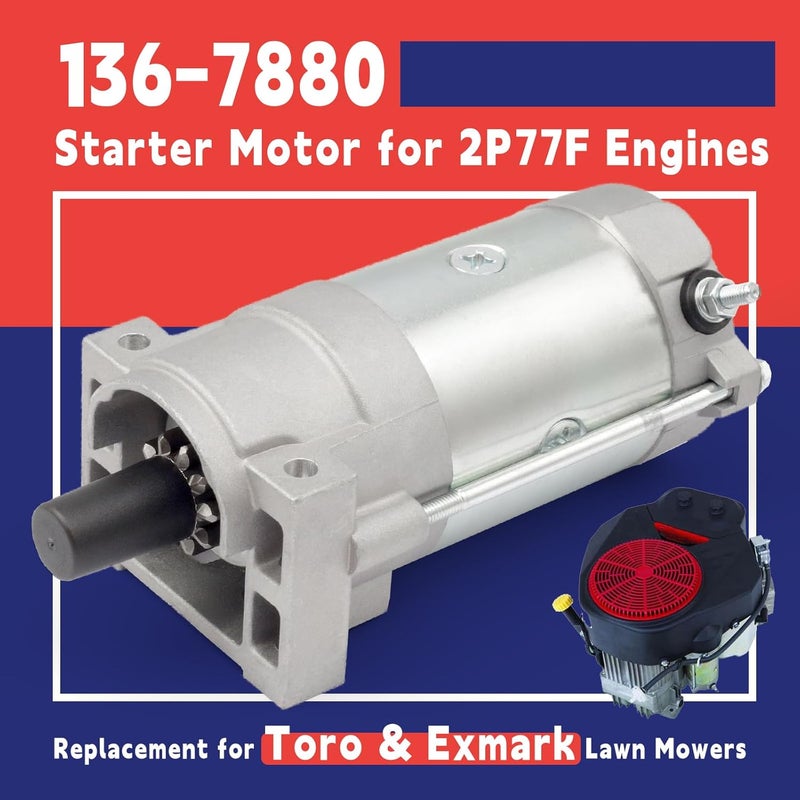Dusledel 136-7880 Starter Motor for 2P77F Engines Replacement for Toro Exmark Timecutter Titan HD Z Master Quest Radius E-Series S-Series Lawn Mowers Parts Replaces 127-9209 133-1564 133-9828 - Image 2